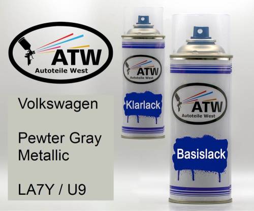 Volkswagen, Pewter Gray Metallic, LA7Y / U9: 400ml Sprühdose + 400ml Klarlack - Set, von ATW Autoteile West.